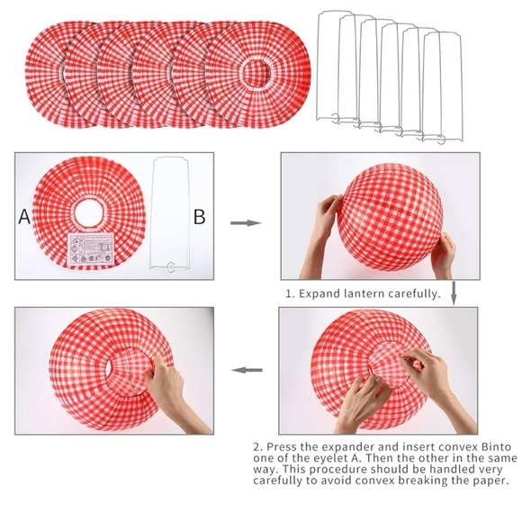 Red check paper lanterns Picnic Party Decorations Round Hanging 12 in 6 pc. NWT - Picture 4 of 8